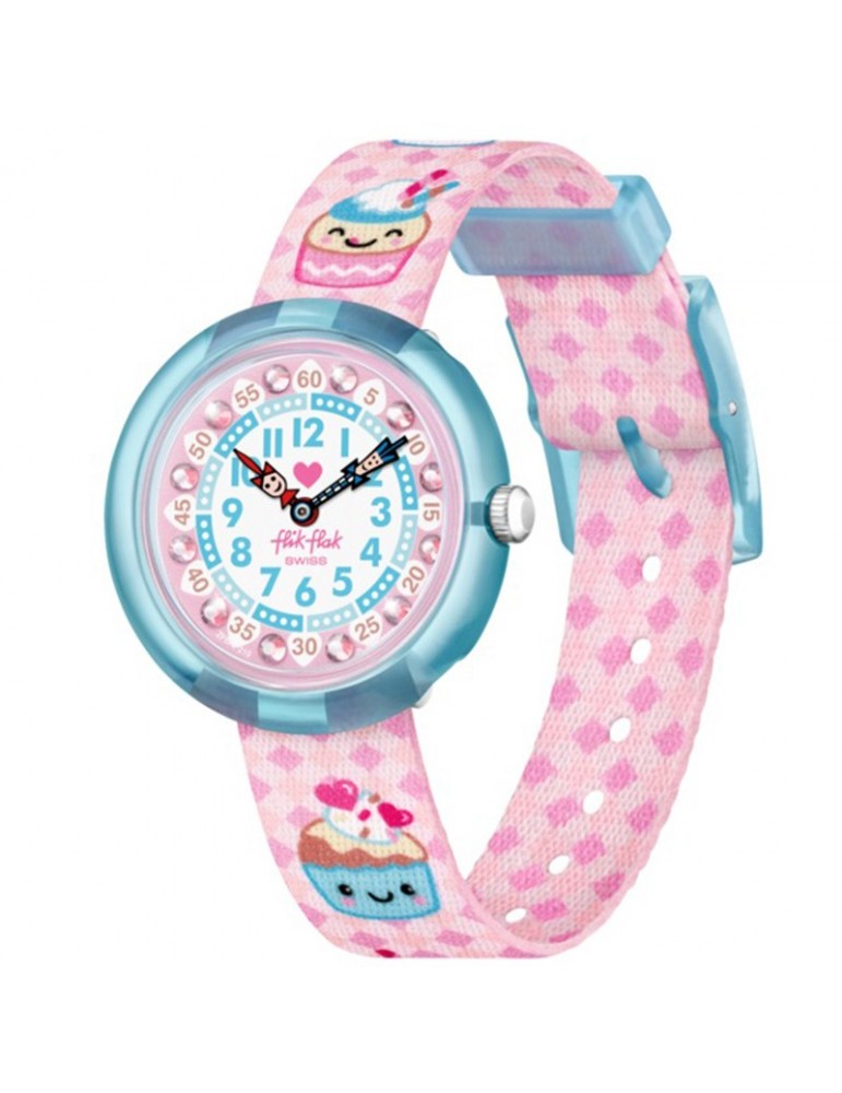 Flik Flak Watch - Bake It Up - Turquoise - 32mm-Pink-Cupcake-FBNP219