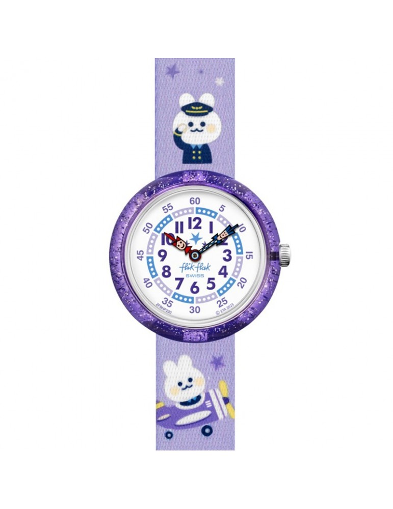 Orologio Flik Flak-Chasing Clouds-Viola-32mm-Coniglietti Piloti-FBNP220