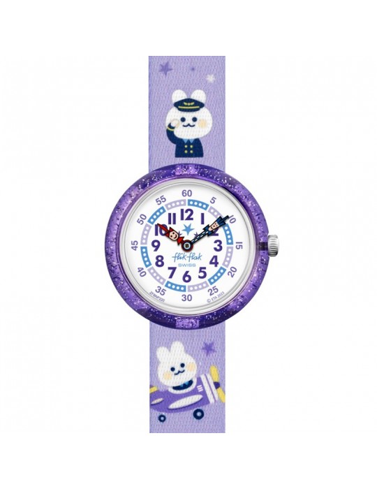 Flik Flak Watch-Chasing Clouds-Purple-32mm-Bunnies Pilots-FBNP220