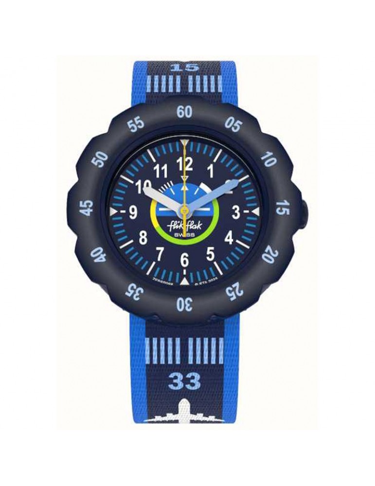 Orologio Flik Flak - Take Off - 35mm - Blu - Aerei - FPSP068