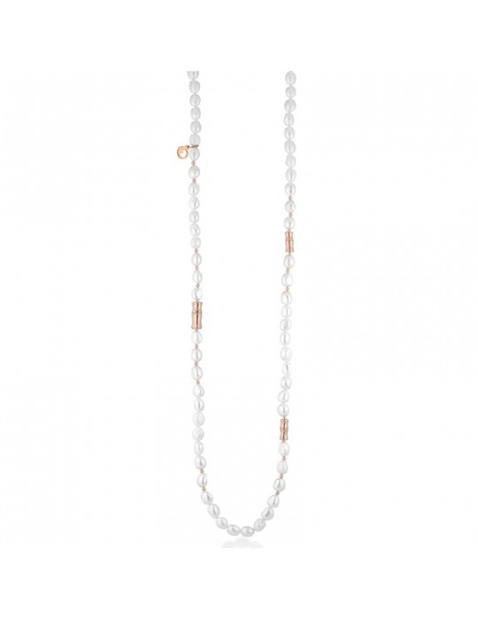 Lelune Glamour Woman's Necklace - Bamboo in Pearls and Silver - 0