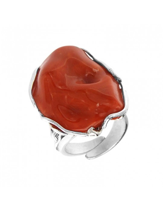 Della Rovere Ring - in 925% Silver - Adjustable-Red Coral-DR264