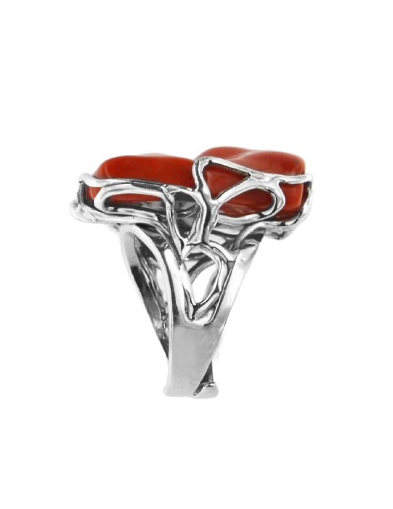 Anella Della Rovere - in Argento 925% - Regolabile-Corallo Rosso-DR264