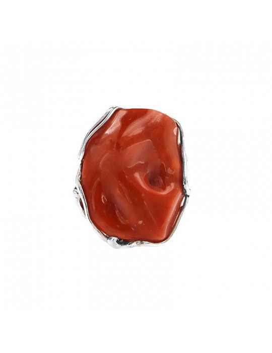 Della Rovere Ring - in 925% Silver - Adjustable-Red Coral-DR264