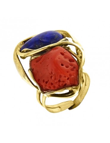 Della Rovere Ring - 925% Silver Golden-Coral-Lapis Lazuli-ANTOR36