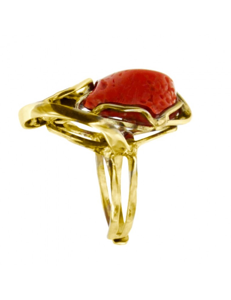 Anello Della Rovere - Argento 925% Dorato-Corallo-Lapislazzuli-ANTOR36