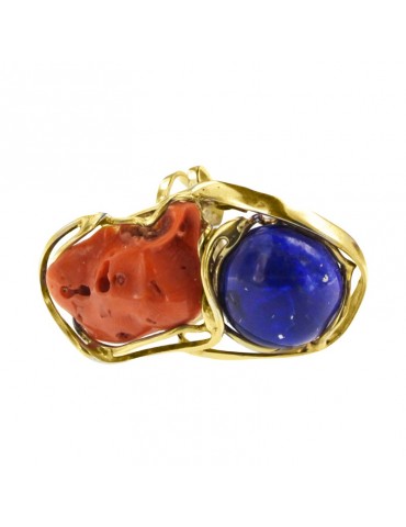 Anello Della Rovere - Argento 925% Dorato-Corallo-Lapislazzuli-ANTOR46 2