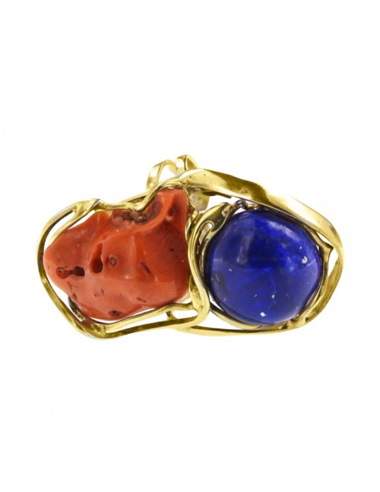 Della Rovere Ring - 925% Silver Golden-Coral-Lapis Lazuli-ANTOR46