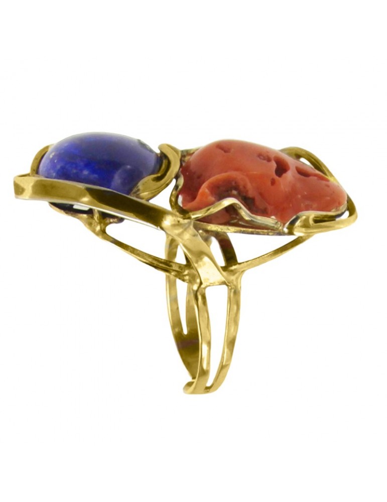 Della Rovere Ring - 925% Silver Golden-Coral-Lapis Lazuli-ANTOR46