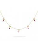 Rue Des Mille Choker for Women - Shapes in 925% Golden Silver with Pendant Hearts and Red Zircons - 0