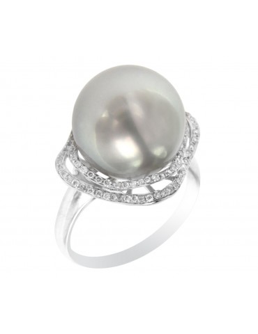 Coscia Ring - in 18k White Gold with Australian Pearl and Natural Diamonds 0.28 ct - 0