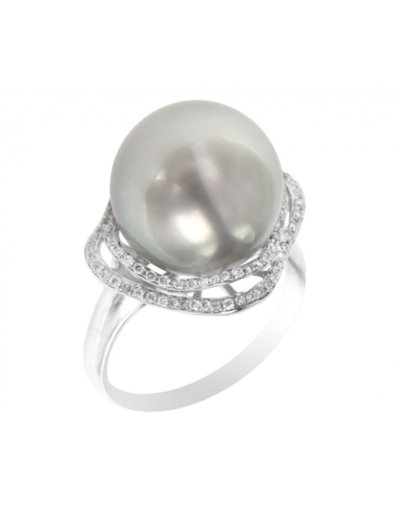 Anello Coscia - Oro Bianco 18 Carati - Perla Australia - Diamanti 0,28 ct - RNSS06768