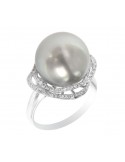 Anello Coscia - Oro Bianco 18 Carati - Perla Australia - Diamanti 0,28 ct - RNSS06768