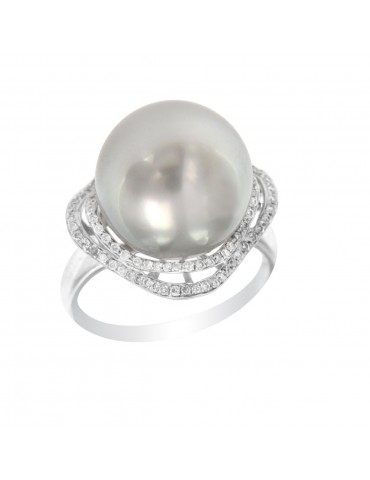 Coscia Ring - in 18k White Gold with Australian Pearl and Natural Diamonds 0.28 ct - 0 2