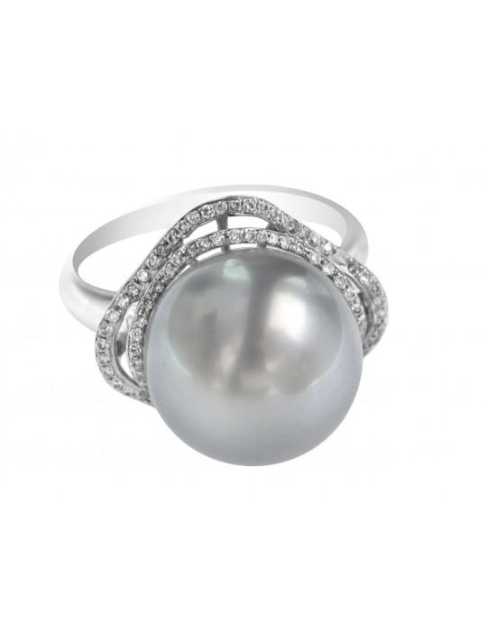 Anello Coscia - Oro Bianco 18 Carati - Perla Australia - Diamanti 0,28 ct - RNSS06768