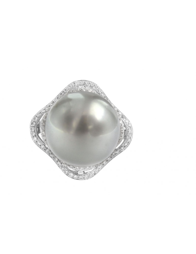 Anello Coscia - Oro Bianco 18 Carati - Perla Australia - Diamanti 0,28 ct - RNSS06768