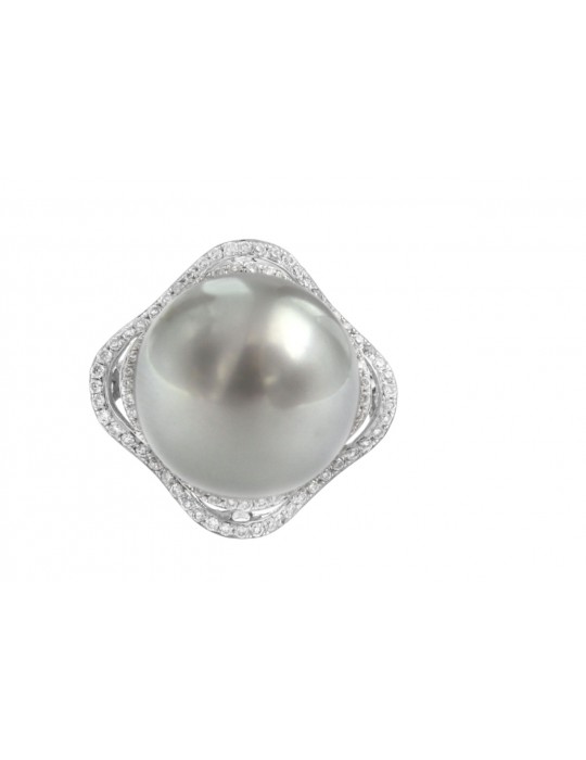 Anello Coscia - Oro Bianco 18 Carati - Perla Australia - Diamanti 0,28 ct - RNSS06768