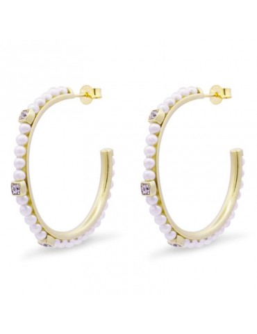 Rue Des Mille Earrings - Whiteness - Hoop-Pearls-Zircons-OR019M3AU