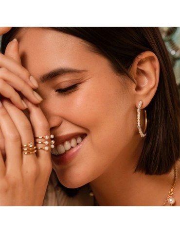 Rue Des Mille Earrings - Whiteness - Hoop-Pearls-Zircons-OR019M3AU 2