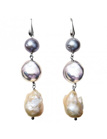 Della Rovere Earrings - Gray Pearls - Pink Baroque Pearl - DR138