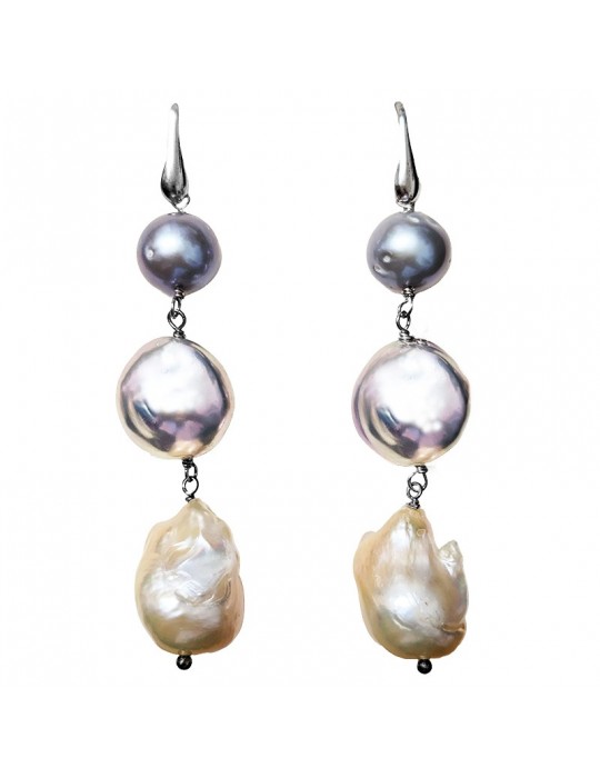 Della Rovere Earrings - Gray Pearls - Pink Baroque Pearl - DR138