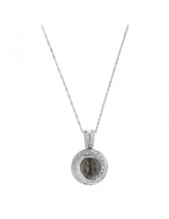 Collana Nimei - Oro Bianco 18 Carati - Perla Tahiti 9-10mm - Diamanti Naturali - PCL545