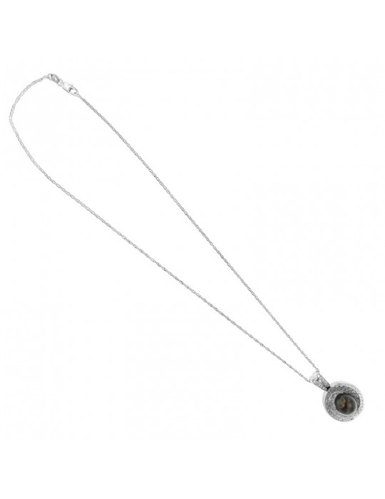 Nimei Necklace - in 18K White Gold with 9-10 mm Tahitian Pearl and Natural Diamonds - 0