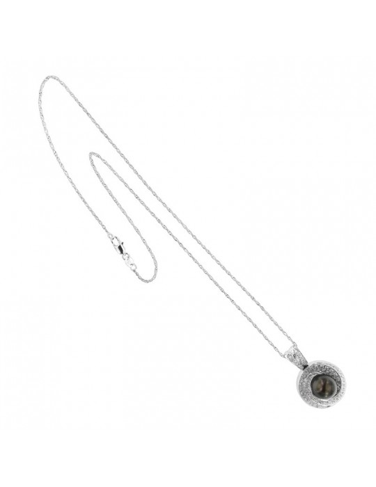Nimei Necklace - in 18K White Gold with 9-10 mm Tahitian Pearl and Natural Diamonds - 0