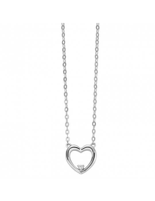 Miluna Necklace - Heart Pendant Necklace in 18 White Gold with Natural Diamond - 0