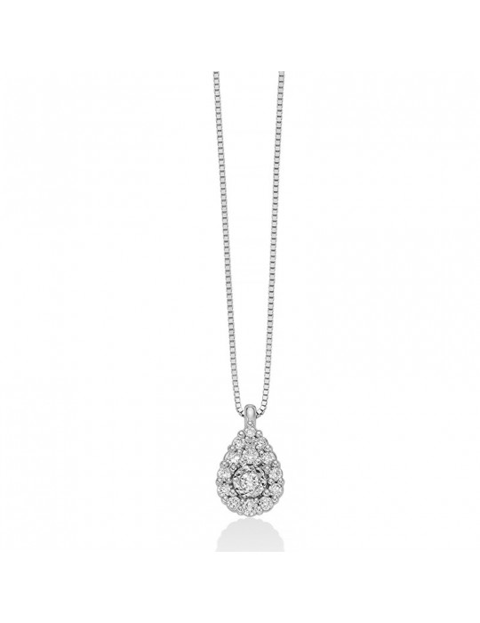 Collana Miluna - Collier Pendente Goccia - Oro Bianco 18 - Diamanti Naturali - CLD4570