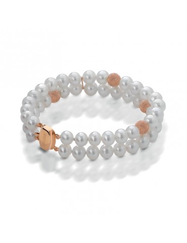 Lelune Classic Rose Gold Bracelet with Pearls for Woman - 0