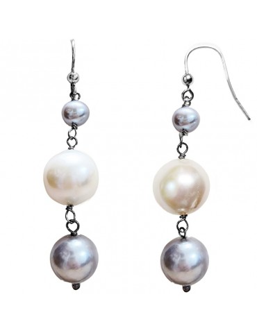 Della Rovere Earrings - in 925% Silver - Grey-White Pearls - ORDRP066 2