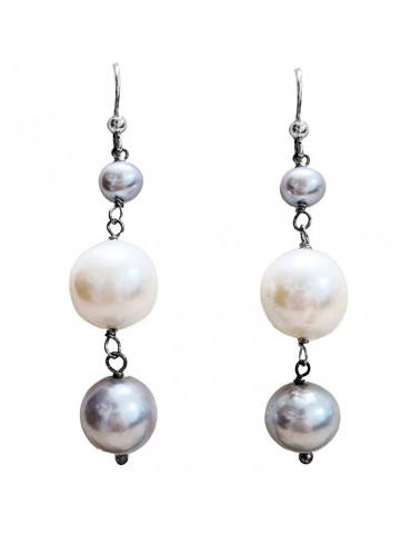 Della Rovere Earrings - in 925% Silver - Grey-White Pearls - ORDRP066