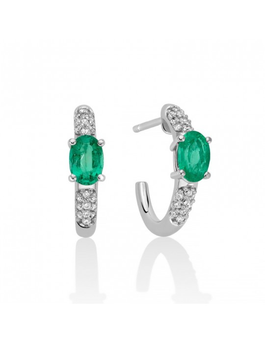 Miluna Women's Earrings - 18k White Gold Circle with Natural Diamonds and Emeralds 0.9 ct - 0