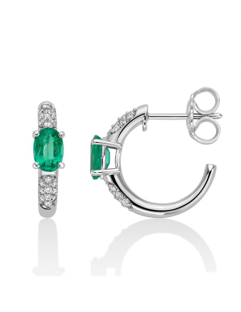 Miluna Women's Earrings - 18k White Gold Circle with Natural Diamonds and Emeralds 0.9 ct - 0