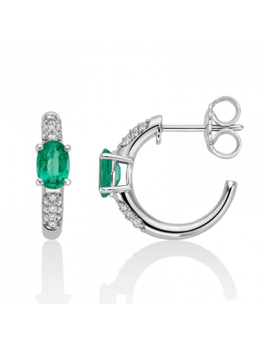 Miluna Women's Earrings - 18k White Gold Circle with Natural Diamonds and Emeralds 0.9 ct - 0