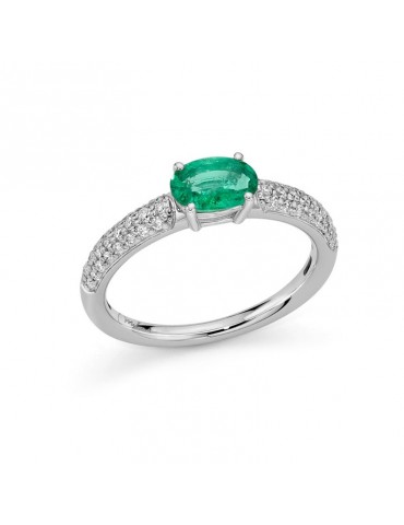 Anello Miluna - Oro Bianco 18 carati - Diamanti - Smeraldo 0,72 ct - LID3635