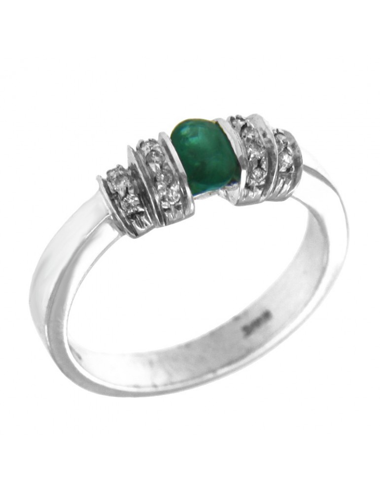 Anello Nimei Oro Bianco 18 carati Diamanti Smeraldo 0,43 ct