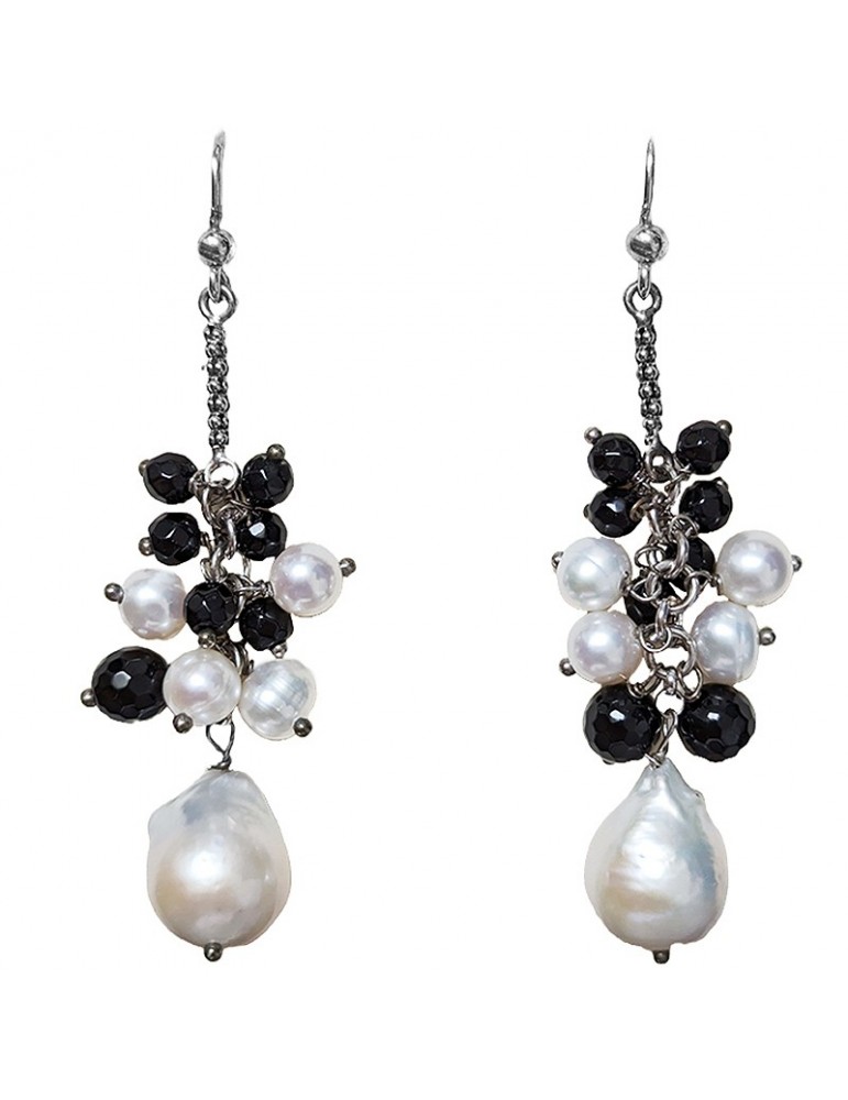 Della Rovere Earrings - Pendants - Black Onyx - Baroque Pearls - 21490S160UI