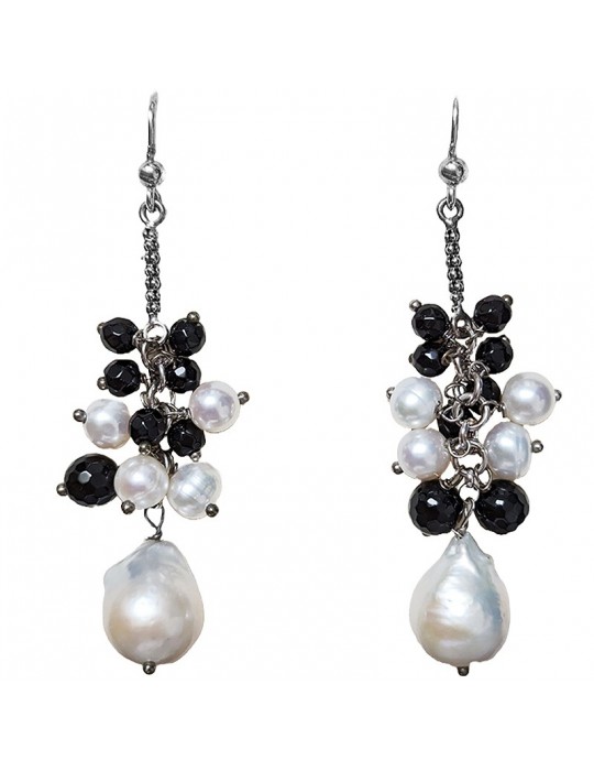 Della Rovere Earrings - Pendants - Black Onyx - Baroque Pearls - 21490S160UI