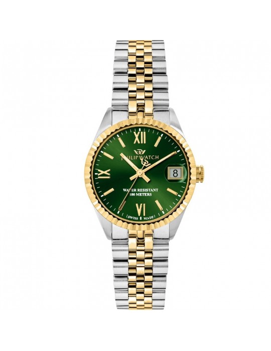 Orologio Philip Watch - Caribe Quarzo - Tempo Data 31mm Dorato Verde - R8253597656