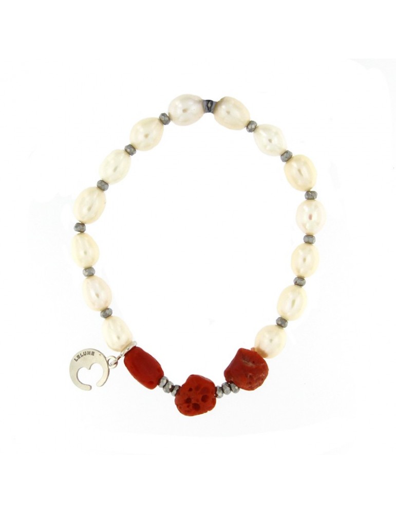 Bracciale Lelune Glamour - Perle - Corallo - Ematite - LLBRFCOR24