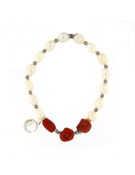 Bracciale Lelune Glamour - Perle - Corallo - Ematite - LLBRFCOR24
