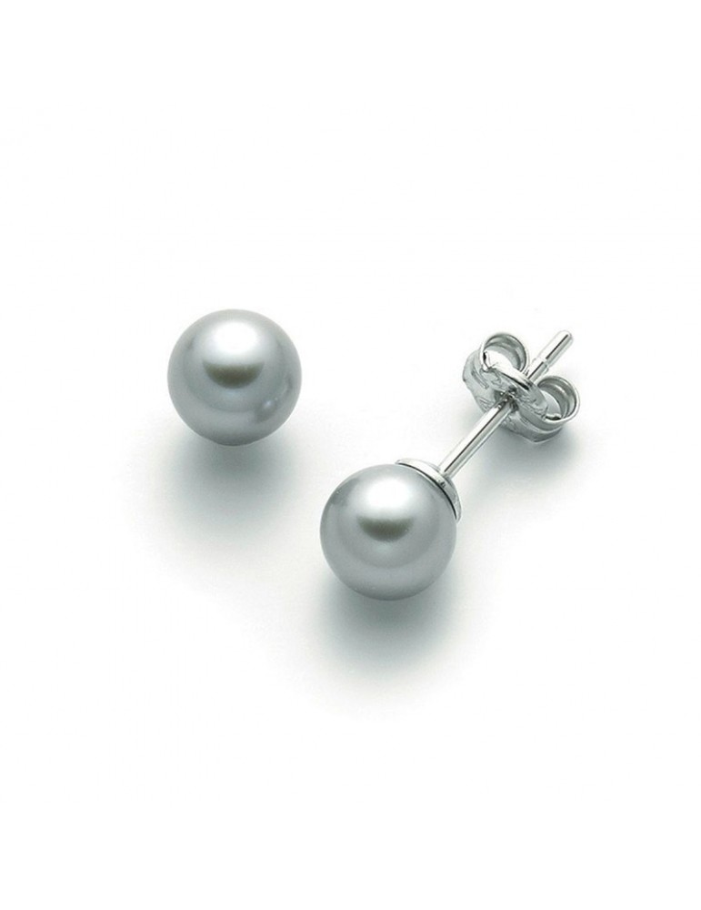 Nimei Earrings - in 18K White Gold and Gray Pearls 7-7.5 mm - 0