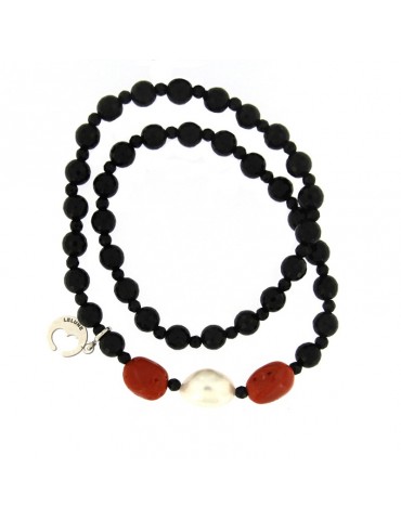 Bracciale Lelune Glamour - Ematite Nera - Perla Centrale - LLBRFCOR242