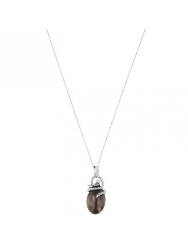 Coscia Necklace - in 18K White Gold with Tahitian Pearl and Natural Diamonds - 0