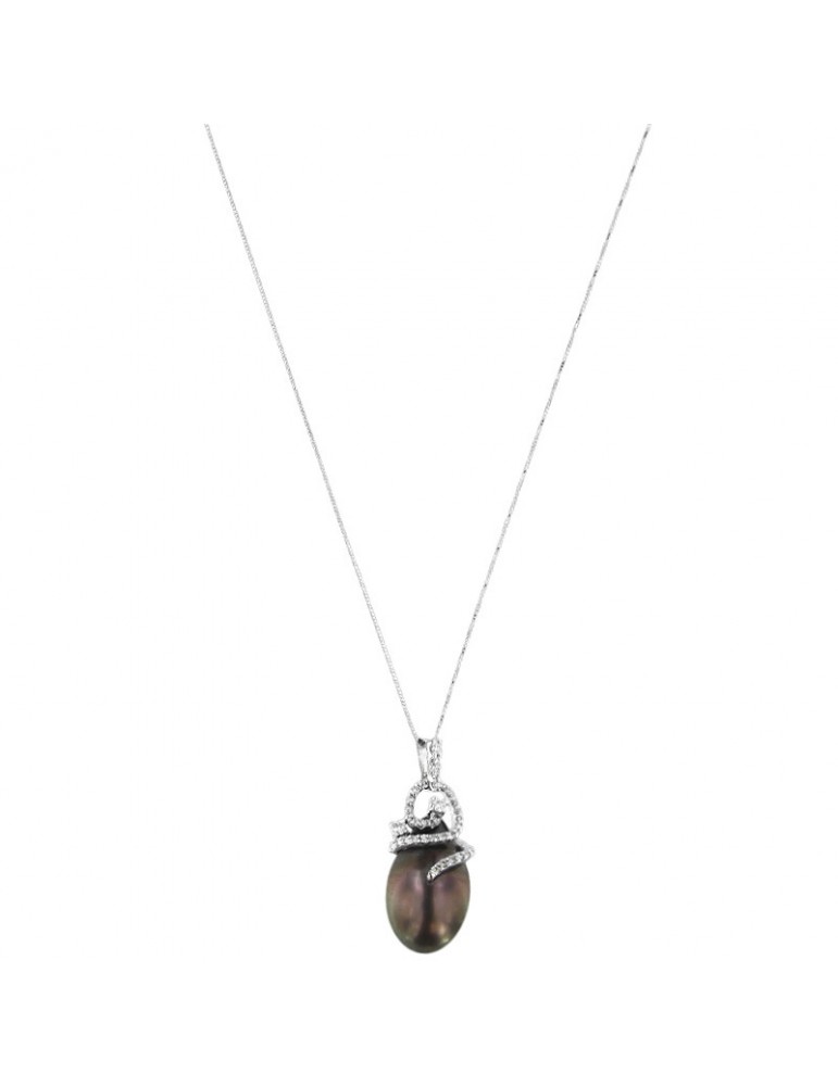 Collana Coscia - Oro Bianco 18 Carati - Perla Tahiti - Diamanti Naturali