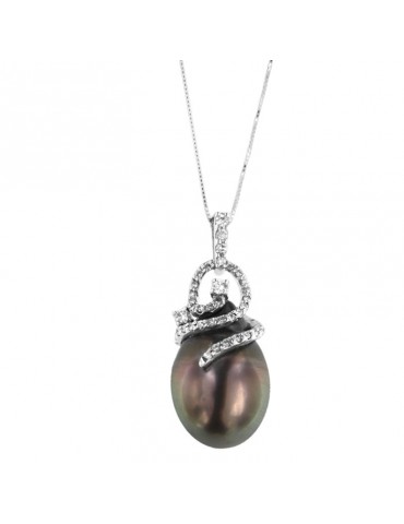 Collana Coscia - Oro Bianco 18 Carati - Perla Tahiti - Diamanti Naturali 2