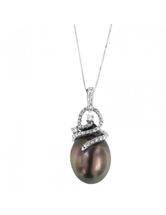 Collana Coscia - Oro Bianco 18 Carati - Perla Tahiti - Diamanti Naturali