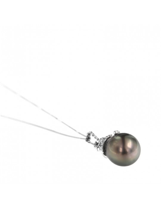 Collana Coscia - Oro Bianco 18 Carati - Perla Tahiti - Diamanti Naturali